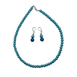 Faux Pearl Gumball Bead Necklace and Earrings Set in Sky Blue